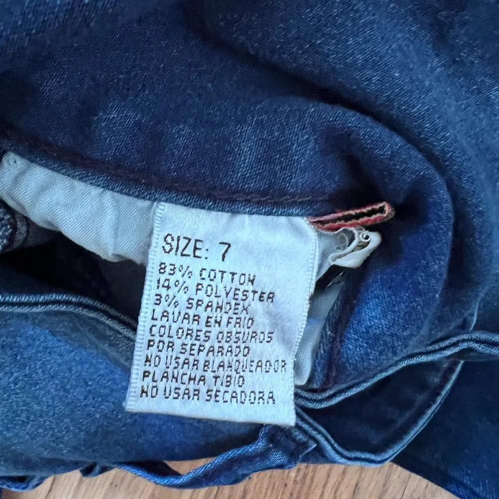 Juniors Ladies Size 7 Tush Push Blue Denim Jeans Crystals Bedazzles  GUC - Picture 3 of 9